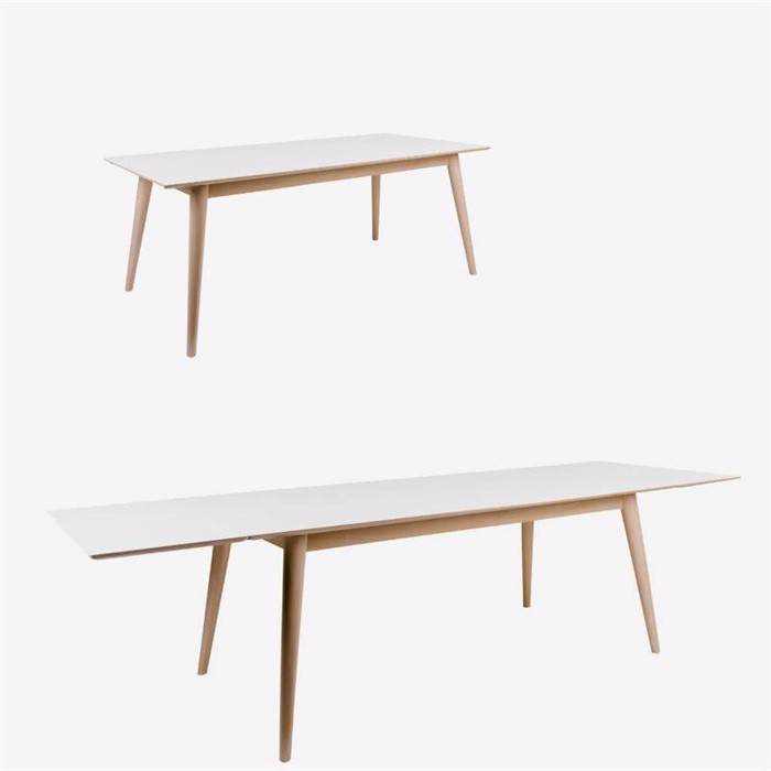 Copenhagen spisebord med 2 tillægsplader -  L195/285 x B90 cm. Højde 75 cm.